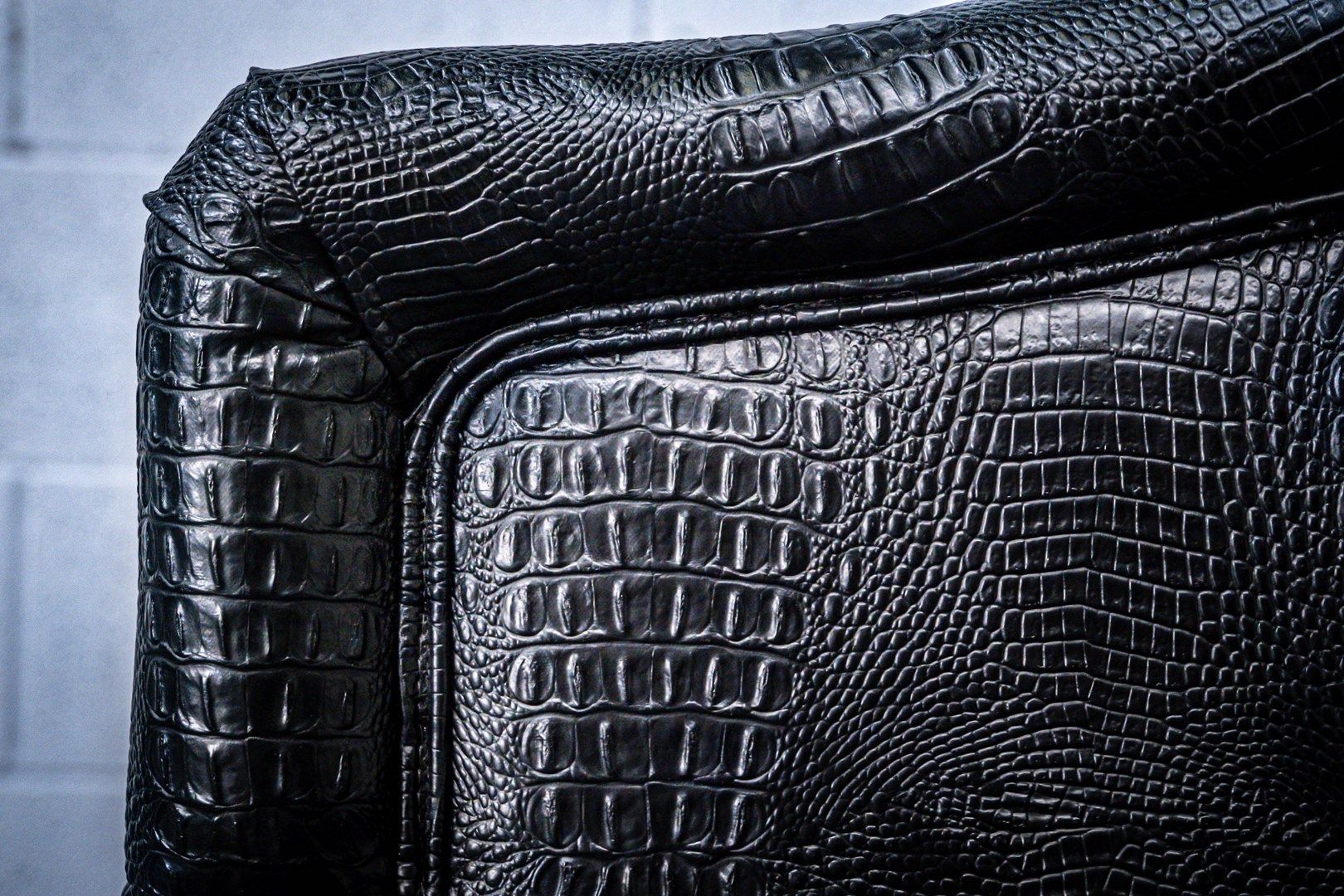 Black crocodile barrel chair