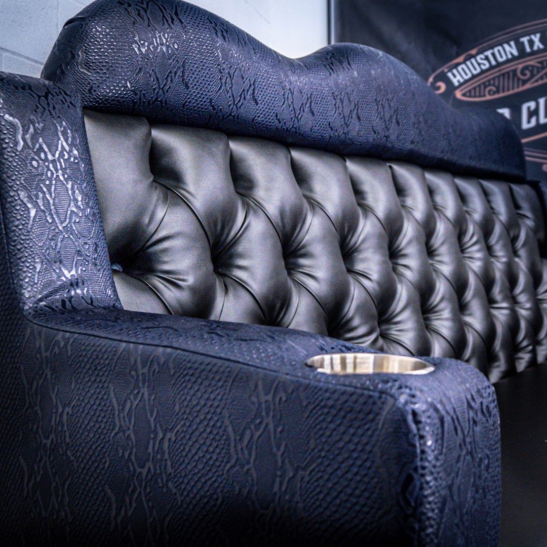 VIP nightclub couch with led light armrest cup holder detail