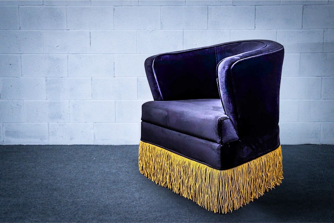 Fringe barrel chair  popular solution in nightclub furniture and in bars. 