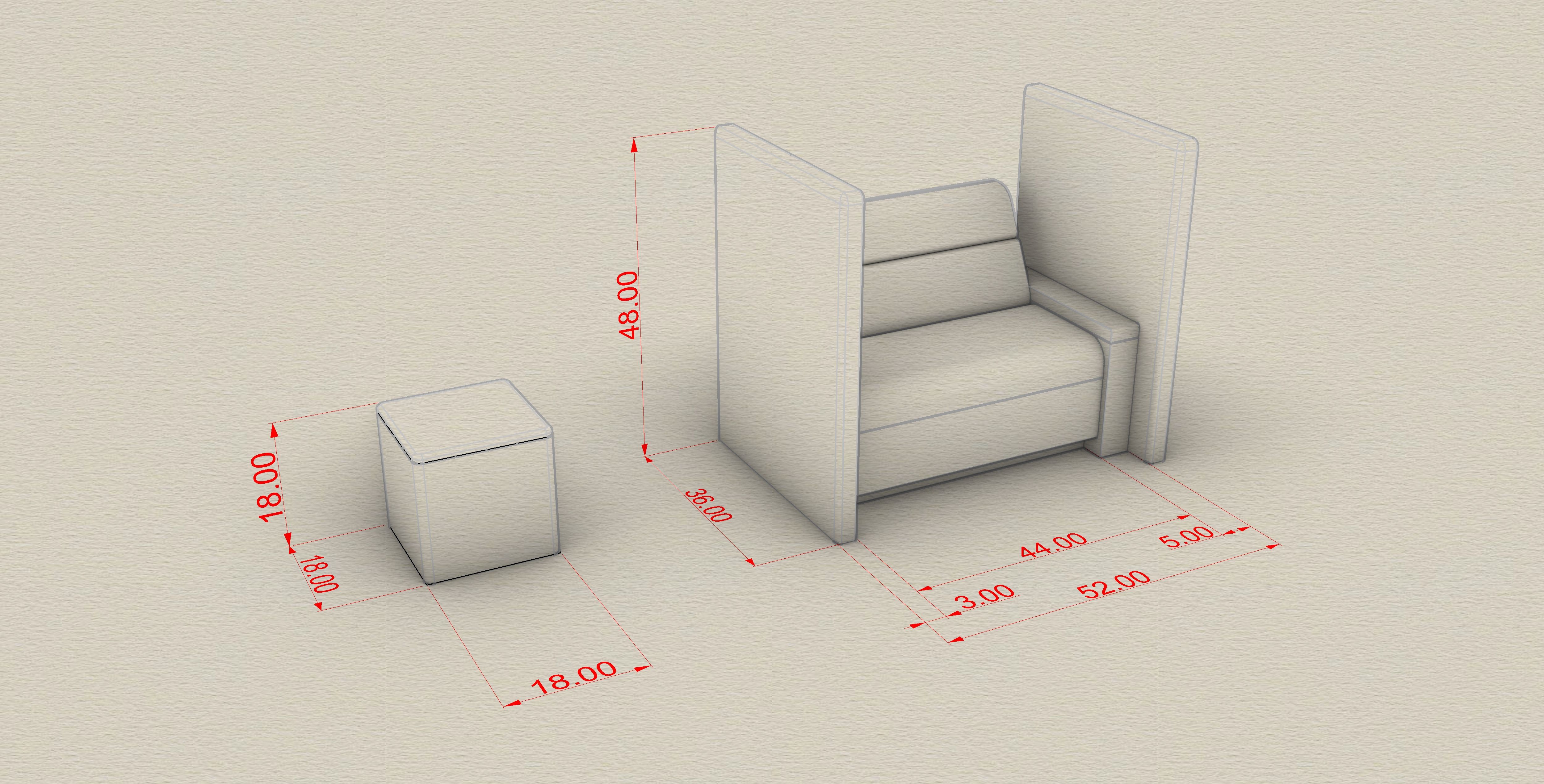 MODULAR Private Dance Booth 3d render with measures